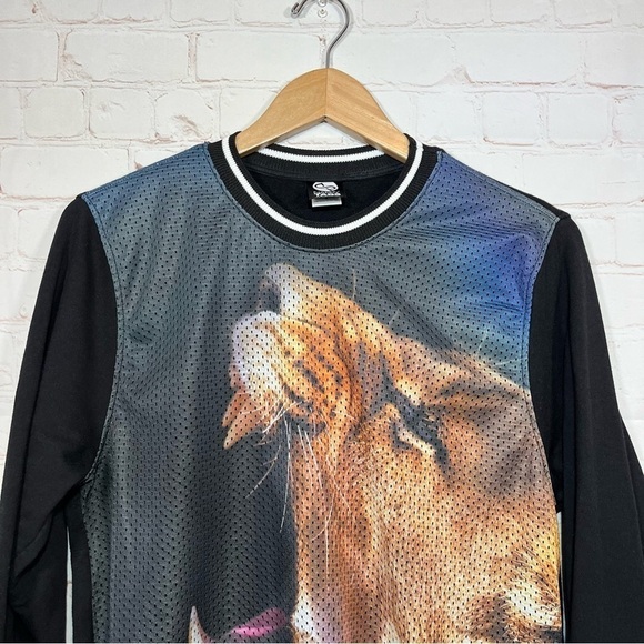 NAPPY TABS Sweatshirt Mens Small Black Lion Mesh Stretch Fleece Made In USA - Picture 2 of 11